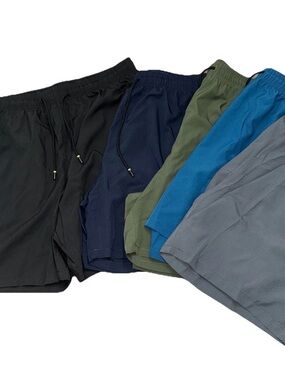 Men's Elastic Waist Active Shorts 5 Black Navy Olive Blue Gray Quick Dry Pockets